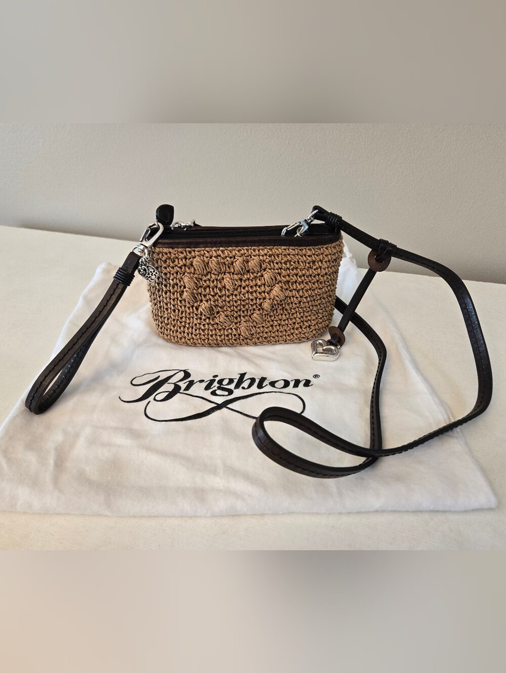 Vintage Brighton Woven Straw MultiFunctional Pouch Bag includes Dust Bag